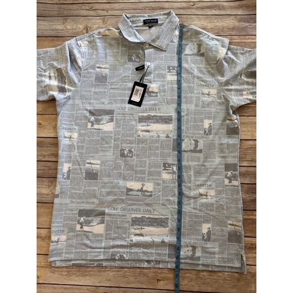 NEW Peter Millar Crown Sport Men's Blue Golf Newspaper Print Ace Polo Shirt L - Picture 6 of 9